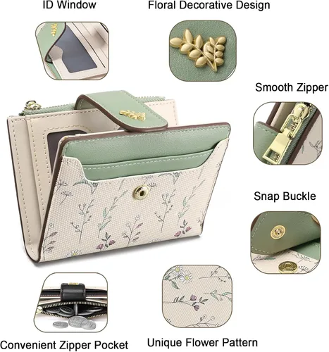 Miniatura 4 de Billeteras pequeñas para mujer, de cuero, plegable, con cremallera, con bolsillo con cremallera, lindo soporte para tarjetas de crédito, monedero