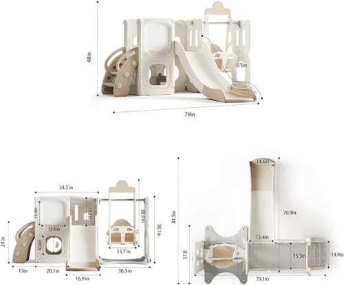 Miniatura 7 de Juego de toboganes 3 en 1 para niños pequeños con columpio y escalador, juego para niños con tobogán para niños pequeños, juego de patio trasero