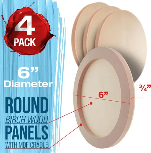 Miniatura 2 de U.S. Art Supply Paneles redondos de madera de abedul de 6 pulgadas sin terminar para pintura, lienzo de madera, paquete de 4 unidades de 3/4
