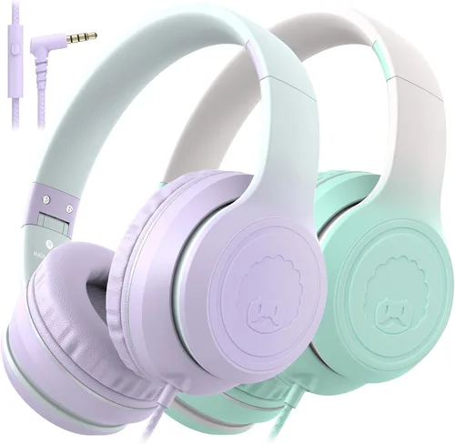 Miniatura 15 de rockpapa L22 - Auriculares con cable para niños, niñas, mujeres con micrófono, auriculares plegables con cable de 3.5mm para escuela, Chromebooks