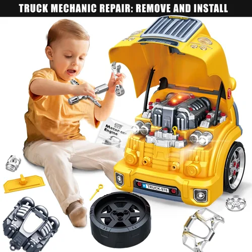Miniatura 2 de MUGEYMYD Juguete de Motor de Camión Grande para Niños de 3-5 Años, Vehículo de Motor Desmontable de Juego de Simulación con Luz y Sonido, Set