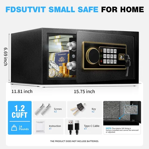 Miniatura 8 de Caja de seguridad para el hogar, caja de seguridad de acero para oficina y hogar, teclado electrónico digital, sistema de alarma y estante
