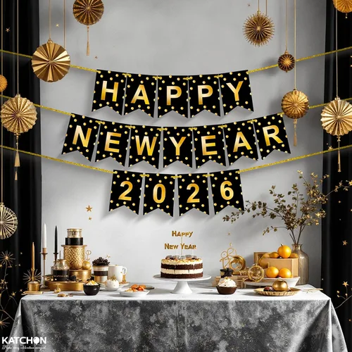 Miniatura 6 de KatchOn, Banner de Feliz Año Nuevo 2026 - Sin bricolaje, 10 pies Telón de fondo de Feliz Año Nuevo para suministros de fiesta de Nochevieja