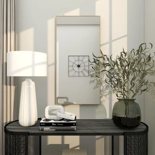 Miniatura 9 de Deco 79 Espejo de pared de madera para habitación, espejo de entrada con marco delgado, espejo de pared de 18 x 1 x 36 pulgadas, dorado