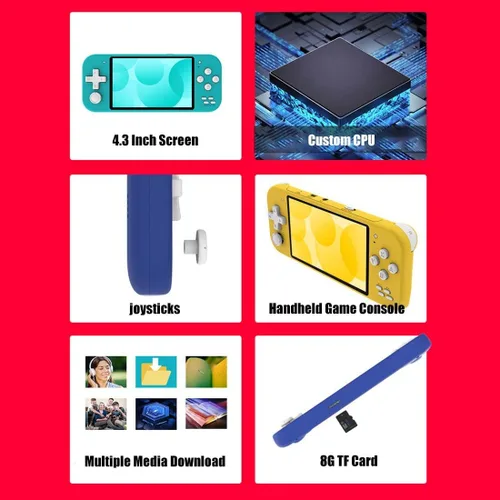 Miniatura 7 de Mini consola de juegos retro portátil X20, consola de juegos portátil de 4.3 pulgadas con joysticks, 2000 juegos integrados, descarga de juegos Azul