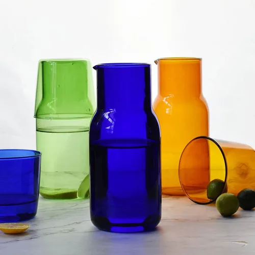 Miniatura 6 de Juego de jarras de agua de vidrio para mesita de noche con taza, jarra de vidrio con tapa para enjuague bucal para dormitorio, baño, jugo, vino