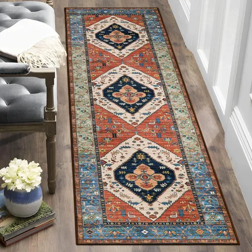 Miniatura 24 de Lahome - Tapete con diseño bohemio, pequeño, antideslizante, lavable, ultradelgado, con estampado oriental desgastado, para entrada, cocina