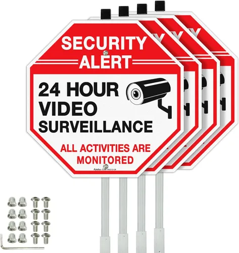 Miniatura 8 de Faittoo Letrero de Seguridad Letrero de Videovigilancia con Estaca de 36" para Exterior, Paquete de 2 de 12"x12" Aluminio Pesado Libre de Óxido
