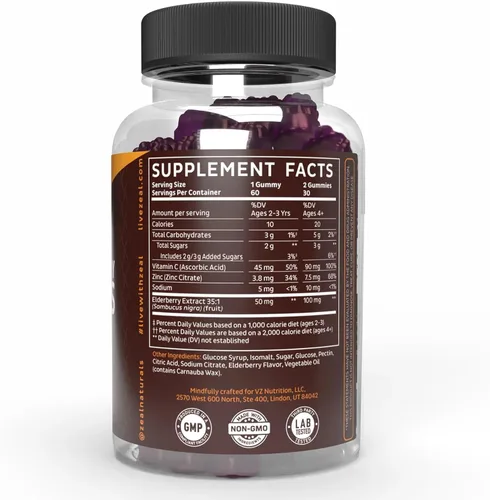 Miniatura 5 de Zeal Naturals Sambucus Gomitas de saúco + zinc + vitamina C - Suplemento diario para niños y adultos - Gomitas de vitamina fáciles de masticar - 100