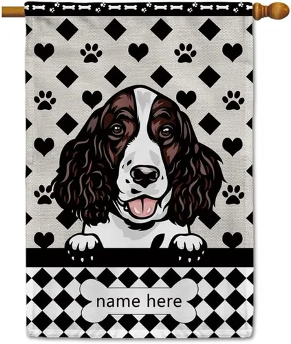 Miniatura 25 de Bandera personalizada de jardín para perro, lindo perro salchicha salchicha, lunares, búfalo, bandera a cuadros para decoración del hogar al aire