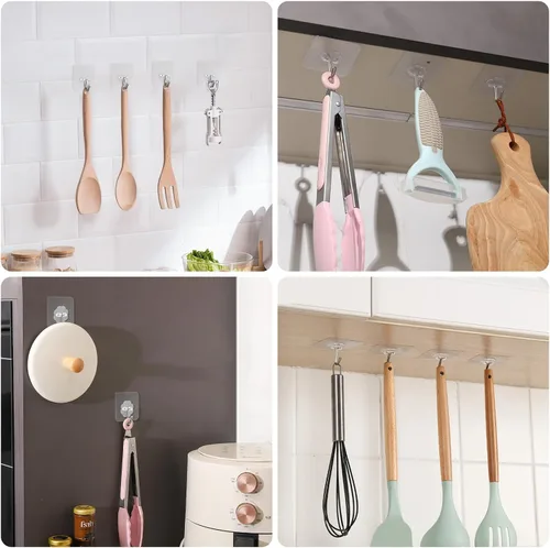 Miniatura 2 de Paquete de 30 ganchos autoadhesivos resistentes de 13 libras (máx.) para colgar en la pared, impermeables, a prueba de aceite, para baño, ducha