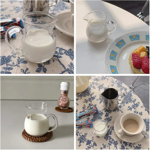Miniatura 6 de DGQ Jarra clásica de vidrio con asa de 4 onzas, paquete de 2 vertedores de leche, mini crema para café, té, jarabe de arce