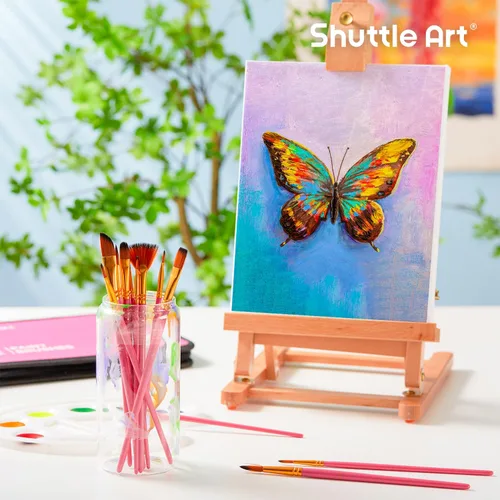 Miniatura 5 de Shuttle Art Juego de 12 pinceles de pintura con estuche, formas y tamaños surtidos para acrílico, acuarela, óleo y gouache, pinceles de artista Rosa