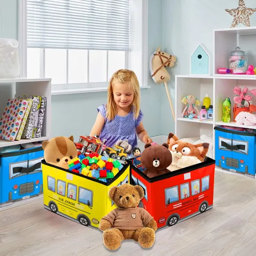Miniatura 5 de Cofre de juguetes para niños, organizador plegable con asas, cubo de juguetes para niños con tapas, organizador de almacenamiento de juguetes