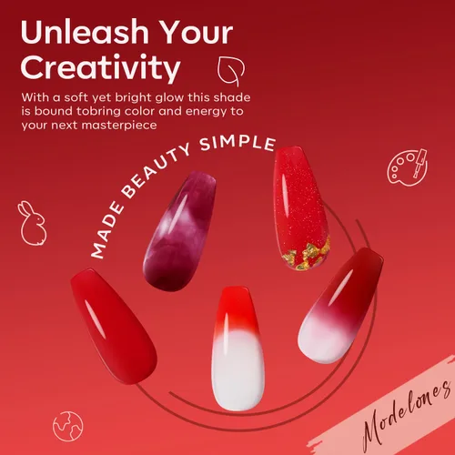 Miniatura 7 de modelones Juego de Gel de Uñas Poli, 6 Colores Colección Roja Popular Vino Burdeos Brillante con Purpurina Gel de Extensión Poli Rojo Sangre Oscuro