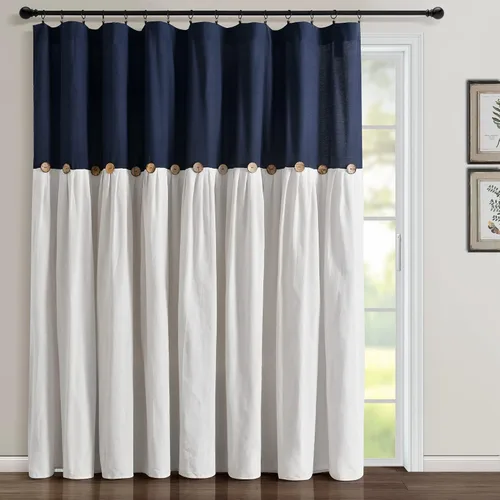 Miniatura 14 de Lush Decor - Cortinas de lino con botones de estilo granja, panel individual, diseño plisado de dos tonos de 40 pulgadas de ancho x 108 pulgadas