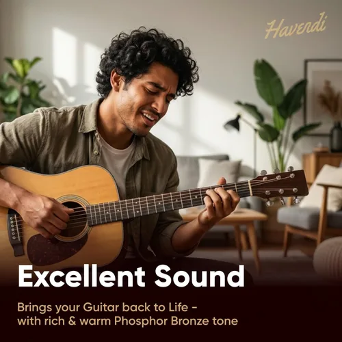 Miniatura 2 de HAVENDI® Cuerdas de guitarra I Cuerdas de guitarra acústica con revestimiento de bronce fosforoso I Calidad de sonido brillante I Incluye 3 púas