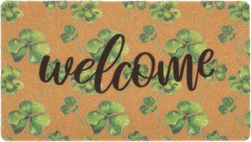 XuoAz St. Patrick's-Day-Clovers-Welcome-Mats Outdoor Entrance Green-Shamrock-Outdoor-Felpudo antideslizante de fibra de coco para la decoración del