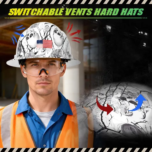 Miniatura 4 de Casco duro de ala completa con patrón de fibra de carbono con visera, casco de seguridad de construcción aprobado por la OSHA para hombres