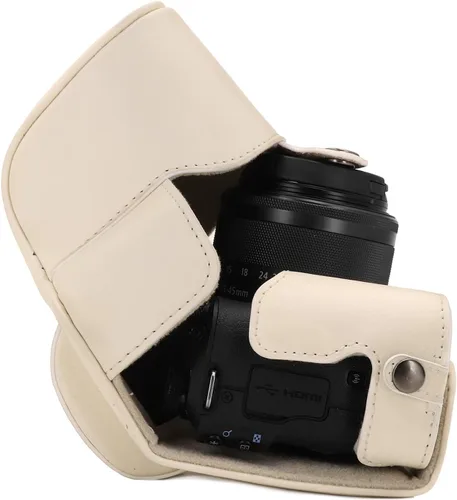 Miniatura 2 de MegaGear Canon EOS M50 - Funda de piel sintética para cámara, diseño siempre listo con acceso a la batería, lente de 0.591-1.772 in, color blanco