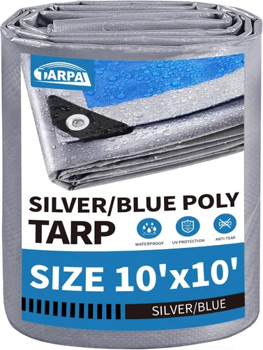 Miniatura 42 de TARPAL Lona azul de 4 x 12 pies, lonas de resistencia media de 8 mil impermeables, resistentes a desgarros con ojales de metal, adecuadas