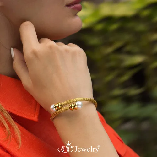 Miniatura 2 de 555Jewelry - Brazalete ajustable con alambre trenzado y perlas para mujer