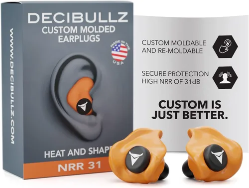 Decibullz - Tapones para oídos moldeables a medida, 31 dB NRR más alto, protección auditiva cómoda para disparar, viajar, trabajar y conciertos