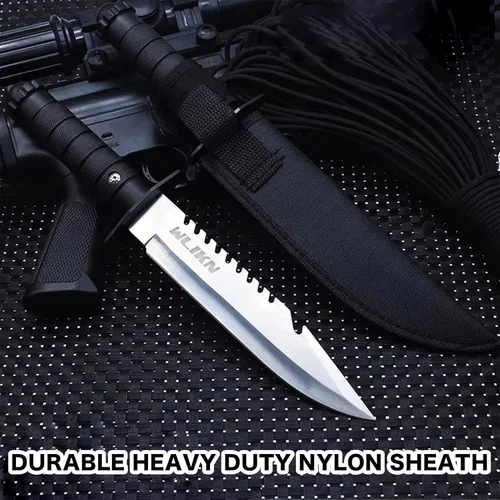 Miniatura 5 de Cuchillo Wlikn de hoja fija con vaina, cuchillo Bowie de supervivencia de 5 pulgadas con filo de un solo lado, mango antideslizante, para camping