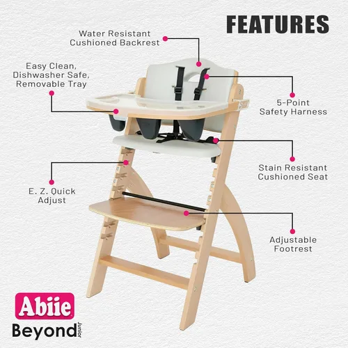 Miniatura 2 de Abiie Beyond Junior - Silla Alta de Madera con Bandeja - Silla Alta Ajustable y Convertible para Bebés y Niños Pequeños - 6 Meses a 250 Lb - Cojín