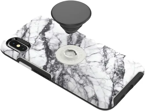 Miniatura 4 de Otter + Pop - Funda para iPhone X y XS: OtterBox Symmetry Series con PopTop intercambiable de PopSockets - mármol blanco y negro aluminio