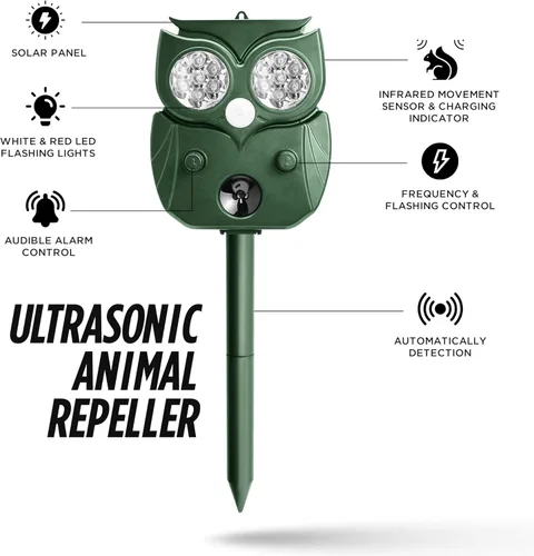 Miniatura 2 de Repelente solar de animales al aire libre, repelente ultrasónico de ciervos, mapache, dispositivo disuasorio de ardillas, detección de movimiento