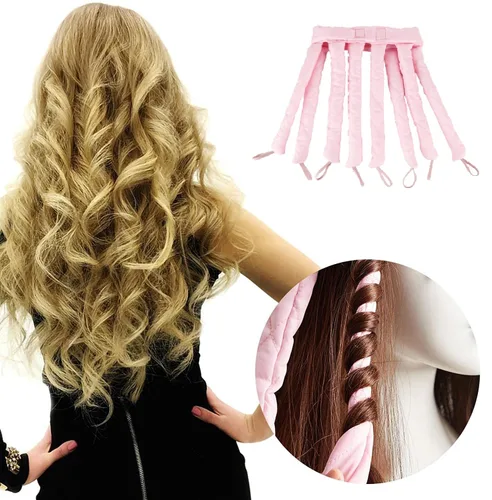 Miniatura 2 de Diadema de varilla rizada sin calor rosa, nuevo diseño mejorado de ocho garras con rizos sin calor removibles y ajustables rosado1