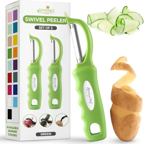 Miniatura 31 de Spring Chef Pelador de verduras giratorio profesional rojo para cocina, peladores de papas de acero inoxidable con mango de agarre suave, perfecto