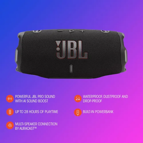 Miniatura 8 de JBL Charge 6 - Altavoz Bluetooth Portátil, Impermeable y a Prueba de Caídas, Sonido JBL Pro Potente con Refuerzo de Sonido AI, 28 Horas de Tiempo