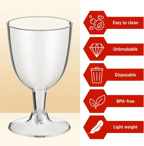 Miniatura 3 de Thenshop Paquete de 200 copas de vino de plástico desechables de 6 onzas con tallo, copas de vino transparentes para bodas, cumpleaños, despedidas