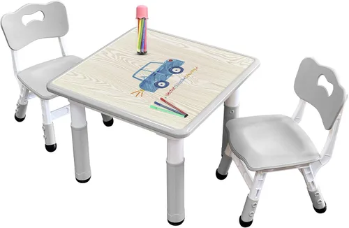Miniatura 9 de Juego de mesa y silla para niños con patas antideslizantes ajustables seguras para niños pequeños, escritorio a prueba de actividades y graffiti
