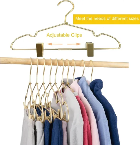Miniatura 5 de Perchas de metal dorado mate de 16.5 pulgadas de alta calidad, perchas resistentes para faldas, estante de metal para pantalones antideslizantes