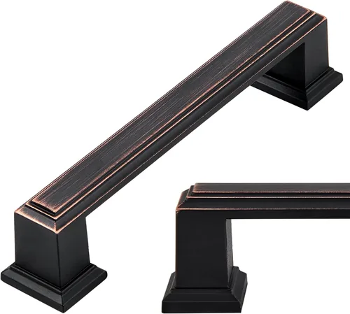 Miniatura 14 de Tiradores largos para gabinete, paquete de 10 unidades, 5 pulgadas, manijas de gabinete de bronce aceitado, estilo rústico para tiradores de cajones