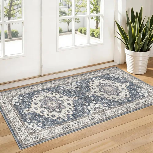 Miniatura 29 de Alfombra lavable de 2 x 3 pies para entrada: alfombras vintage con respaldo antideslizante para cocina, baño, alfombra resistente al agua