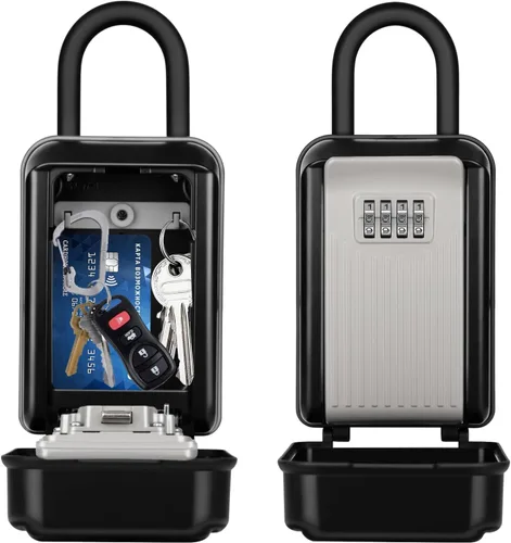 Miniatura 8 de HUANLANG Caja de seguridad para llaves para exterior, caja de bloqueo de llave de repuesto para manija de puerta, impermeable, 4 dígitos, código