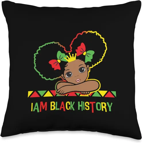 I am Black History Little Girl Afro Love African Black History Month Shirt Cute Girls I am African American Throw Pillow, 16x16, Multicolor