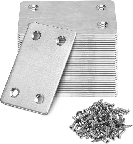 Miniatura 16 de Soporte plano de 1.575 x 0.630 x 0.079 in, soporte recto de acero inoxidable, soporte recto de metal, soporte recto negro, placa de unión