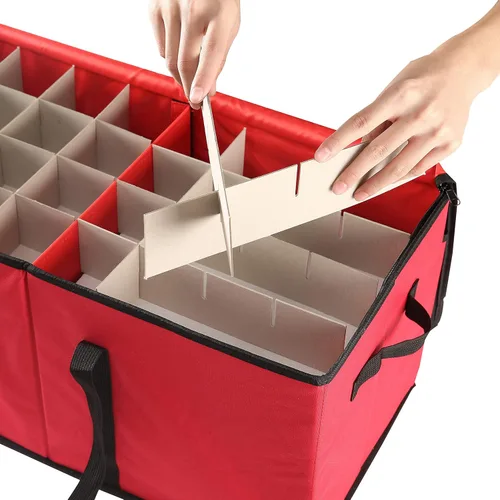 Miniatura 3 de Sattiyrch - Caja de almacenamiento de adornos de Navidad con cierre de cremallera doble - Caja que aporta ranuras para 128 adornos navideños de 3