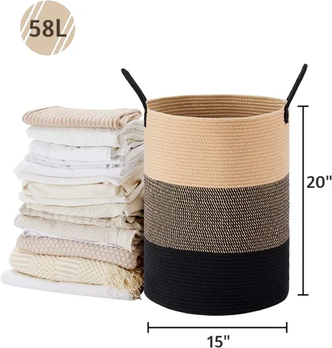 Miniatura 5 de VIPOSCO Cesta de lavandería grande, cesta de almacenamiento de cuerda tejida alta para mantas, juguetes, ropa sucia en la sala de estar, baño