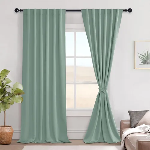 Miniatura 39 de Hiasan Cortinas opacas negras para dormitorio, cortinas opacas cortas de 45 pulgadas de largo, con aislamiento térmico, bolsillo para barra
