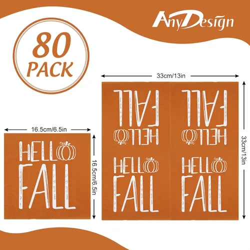 Miniatura 2 de AnyDesign Paquete de 80 servilletas de papel con diseño de calabaza naranja y calabaza, desechables, servilletas decorativas de otoño para postre