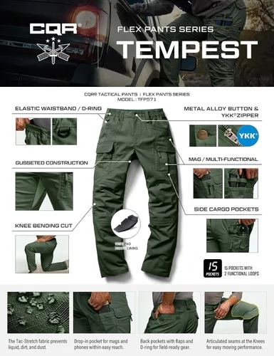 Miniatura 25 de CQR – Pantalones tácticos elásticos tipo cargo para hombre, resistentes al agua, de tela ripstop (antidesgarros), ligeros, ideales para uso diario