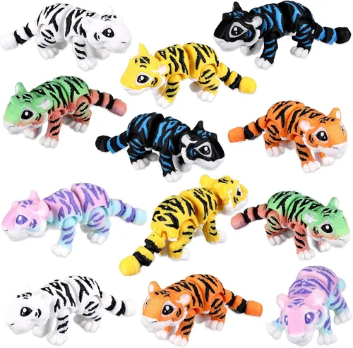 Miniatura 30 de Honoson 12 piezas de animales impresos en 3D 3D mini animales flexibles y articulados pequeños para aliviar el estrés de mascotas, para adultos