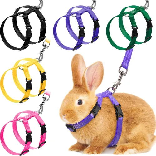 Outus Juego de arnés ajustable de conejo y correa de 5 piezas, a prueba de escape, chaleco para mascotas, correr, caminar, trotar, conejito, gato,
