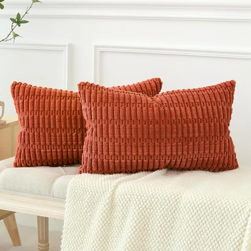 Miniatura 5 de OTOSTAR Paquete de 2 fundas de almohada decorativas de pana suave de 16 x 24 pulgadas, fundas de almohada lumbar de estilo bohemio a rayas, funda